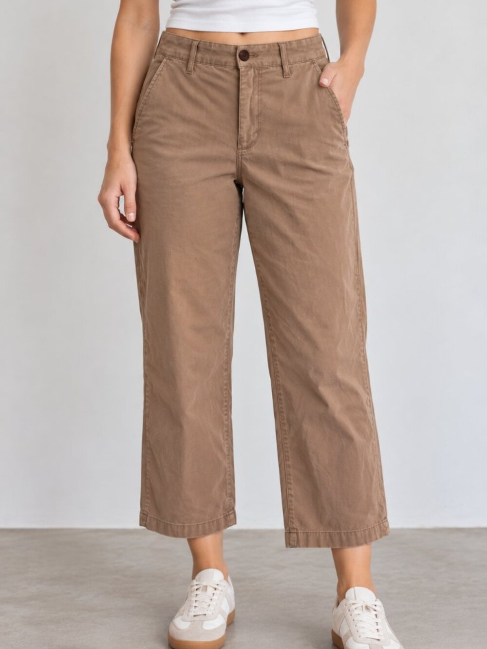 Ella Moss Women’s Size 8 Tan Wide Leg Cropped Chino Pants High Rise